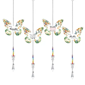 Attrape-soleil papillon floral avec perles arc-en-ciel et goutte de cristal
