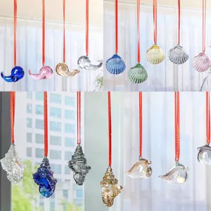 Cartoon Animal Bird Dolphin Shell Starfish Crystal Glass Hanging Ornament Garden Wind Chime Suncatcher Home Decor Gift