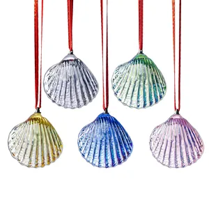 Set of iridescent glass shell hanging ornaments for garden wind chimes and home decor