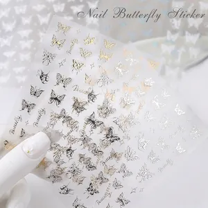 5D Embossed Butterfly Nail Art Stickers Laser Holographic Gold Silver Hollow Design Japanese Style Manicure Art Decoration