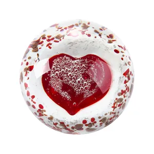 Sfera di cristallo di vetro con cuore 3D rosso, orbe decorativa per l'arredamento