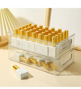 Vista detallada de organizador de acrílico apilable para esmalte de uñas