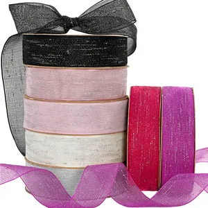 Elegant Silver Point Gauze Ribbon Nylon Semi Transparent Metallic Glitter Fabric Ribbon For DIY Hair Bows And Gift Wrapping Soft Decorative Ribbon For Wedding Flower Bouquet