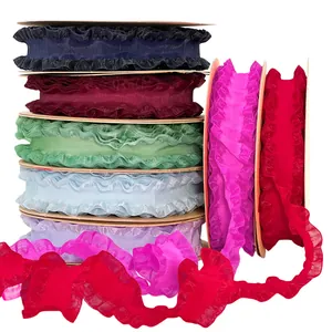 Elastic Ruffled Mesh Ribbon Pleated Trim For Clothing Hair Accessories Gift Wrapping Wedding Bouquet Decoration Polyester Fabric Lace