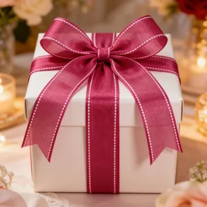 Elegant bordeaux transparant lint met stiksteek voor cadeauverpakkingen en doe-het-zelf knutselen