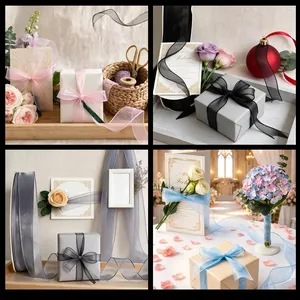 4cm wide sheer organza polyester ribbon for floral packaging and gift wrapping bows