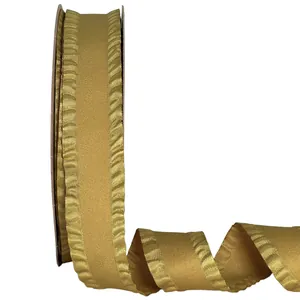 Elegant gold ruffled edge ribbon spool for DIY hair accessories and flower gift wrapping decor