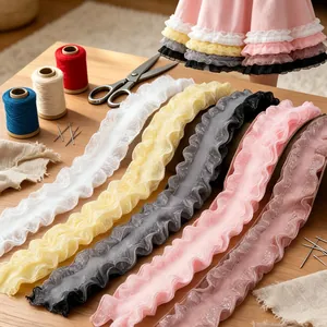Multicolor elastic ruffle lace trim for garment DIY sewing and gift packaging decoration