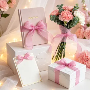 Elegant pink silver dot gauze ribbon for gift wrapping floral bouquets and hair decor