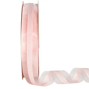 Premium pink organza sheer ribbon roll for elegant gift wrapping, crafts and floral bouquets