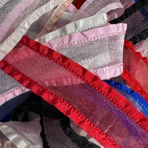 Assorted colors of ruffled organza ribbon trim for DIY clothing accessories and bows