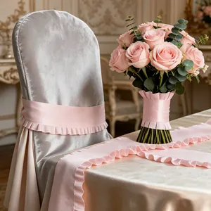 Elegant pink velvet ruffled ribbon sash for wedding chair and flower bouquet decoration