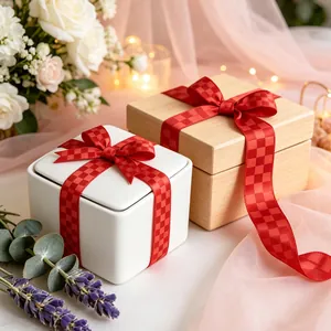 Cinta de cuadros rojos para envolver regalos y lazos para el pelo hechos a mano