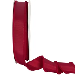 Cinta de falla roja con bordes deshilachados para accesorios de cabello y flores