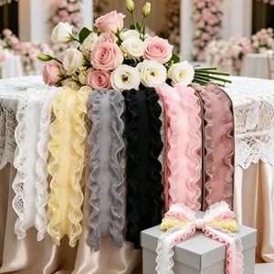 Elegant multi-color ruffled elastic lace ribbons for floral gift wrapping and hair decor