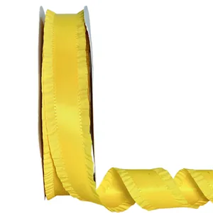 Vibrant yellow ruffled polyester ribbon for DIY hair bows and gift wrapping crafts