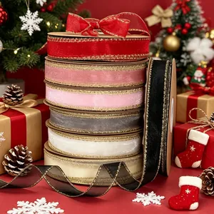 2.5cm Korean sheer ribbon with gold metallic edge for DIY crafts and gift wrapping