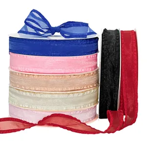 Multi-color ruffled crinkled chiffon ribbon rolls for DIY crafts and elegant gift wrapping