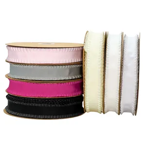 Various colors of ruffled edge ribbon rolls for gift wrapping, clothing and DIY crafts