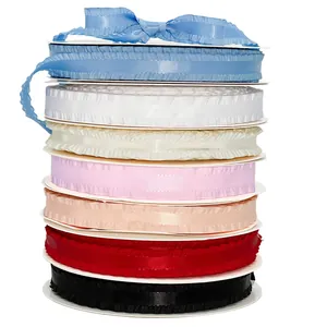Colorful lotus leaf edge polyester ribbons for DIY hair bows and gift box wrapping