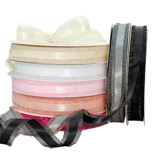 Assorted multi-color ruffle edge polyester ribbons for DIY hair bows and gift wrapping
