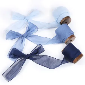 Wrinkled Chiffon Ribbon Hand Frayed Raw Edge Polyester Decorative Ribbon For Wedding Bouquet Invitations Decor Gift Wrap