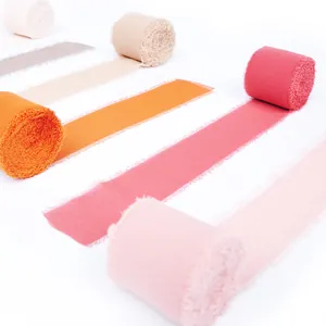 Premium multicolor raw edge chiffon ribbons for elegant wedding bouquets and handmade crafts