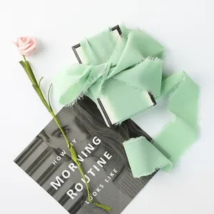 4cm mint green handmade frayed edge chiffon ribbon for wedding and gift decor