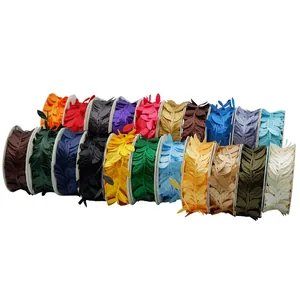 Colorful ultrasonic embossed leaf ribbons for decorative flower binding and DIY crafts
