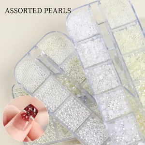 Set di Decorazioni per Nail Art in Resina e Perle Artificiali in Stile Giapponese con Dimensioni Miste e Perle Lucide a Fondo Piatto