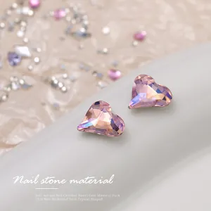 Pink K9 crystal faceted crooked heart gems for professional nail art and decoration