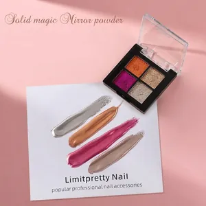 4-color solid magic mirror nail powder palette with aurora laser chrome finish