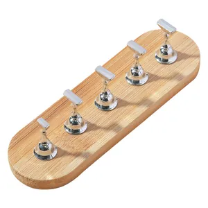 Japanese style magnetic nail art practice stand with wooden base and 5 silver holders