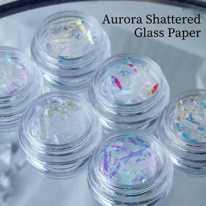 Aurora Laser Glass Paper Shards Irregular Nail Art Stickers Holographic Foil For DIY Nail Decoration Manicure Accessories