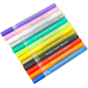Lot de 12 marqueurs acryliques colorés à séchage rapide pour nail art et graffiti