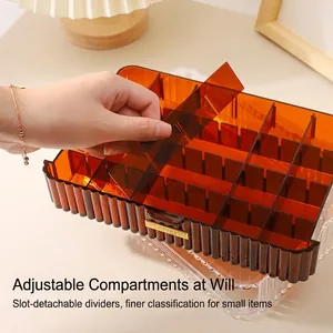 Acrylic desktop storage box organizer with adjustable dividers for jewelry and accessories
