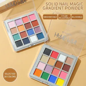 16 Colors Solid Magic Gradient Nail Powder Palette Aurora Mirror Chrome Glitter Pressed Pigment For Nail Art Decoration