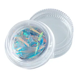 Holographic iridescent glass paper shards for nail art in clear jar