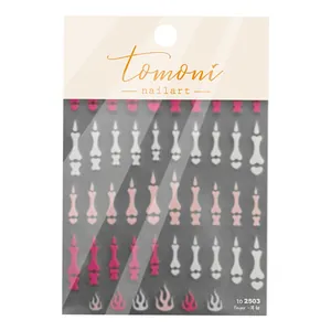 Vintage style bone and fire flame nail art stickers sheet with ultra-thin flexible material