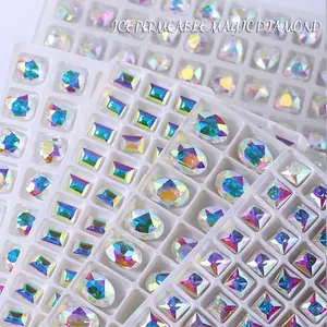Irisierende K9 Strass Nagelkunst Dekoration Aurora Kristall Herz Rechteck Geometrische Nagel Charms Für DIY Maniküre Schmuck