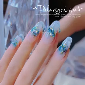 Manicure aurora polarized crystal gravel nail art jewelry with blue ice-transparent stones