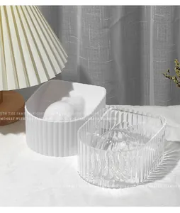 Professional transparent and white acrylic manicure hand soaking bowls with ribbed texture