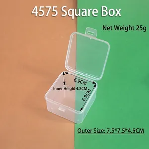 Caja de almacenamiento cuadrada de PP transparente con tapa, dimensiones 7,5x7,5x4,5 cm