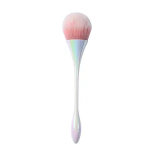 Large iridescent nail dust brush with soft pink bristles for professional makeup use.