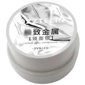 Gel à ongles miroir argent métallisé haute brillance pour le nail art professionnel.
