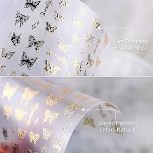 3D gold butterfly nail stickers with hot stamping process and intricate hollow patterns