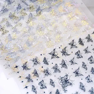 Laser holographic butterfly nail art stickers with gold and silver hollow designs
