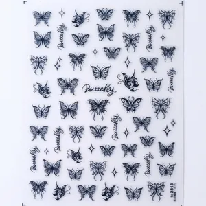 Dark blue butterfly nail art stickers with various decorative hollow butterfly patterns