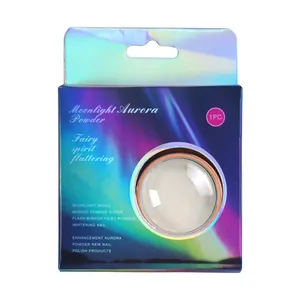 Solid moonlight white aurora nail powder with mirror chrome finish in colorful box.
