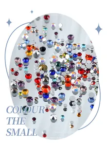 Detailed close-up showing sparkling multicolored shaped flatback crystals for nail art decoration